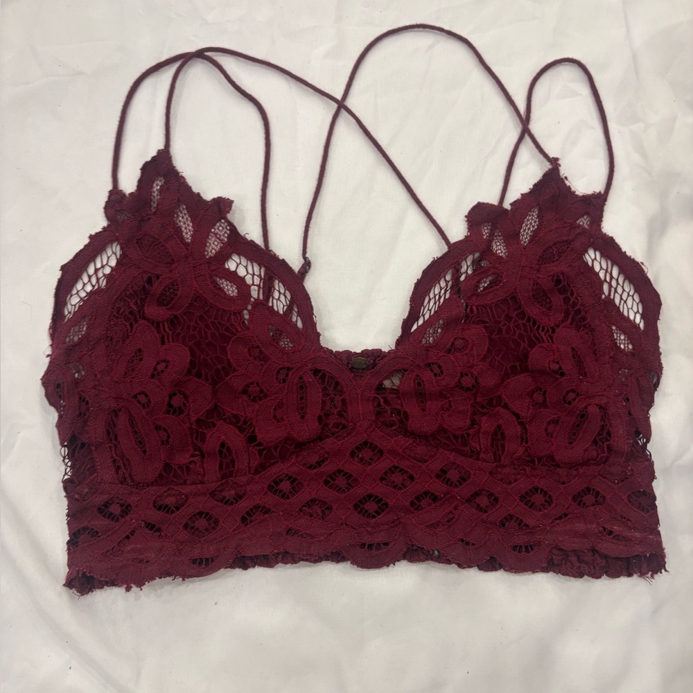 Free People Burgundy Lace Strappy Bandeau Bralette